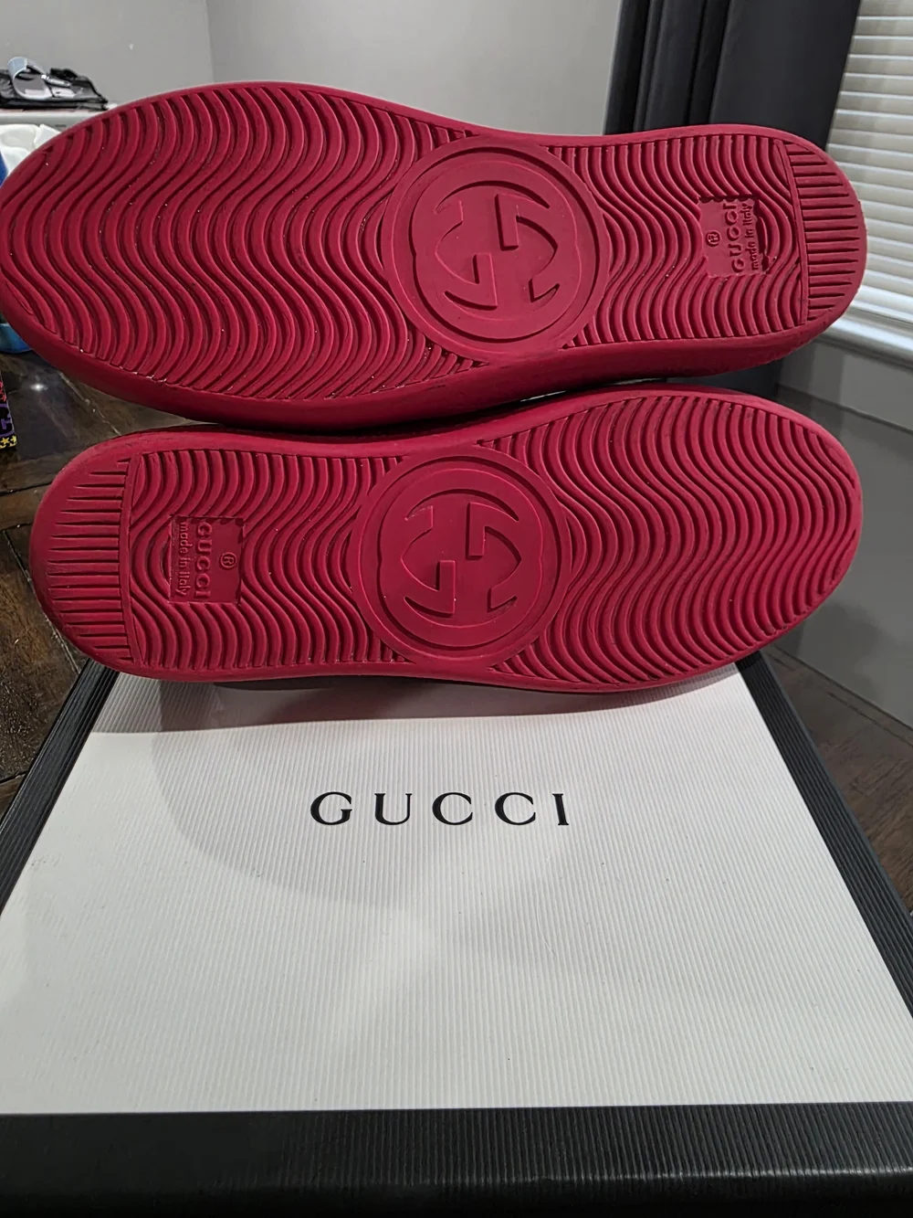 Gucci Kids Red GG Supreme Velcro Strap Sneakers Like New
